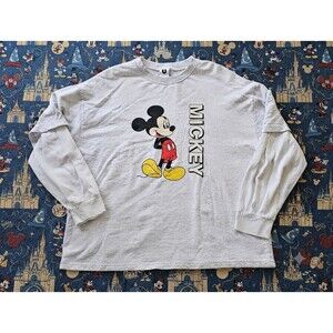 Disney Mickey Mouse Men’s L Gray Layered Long Sleeve Graphic Tee Shirt Classic